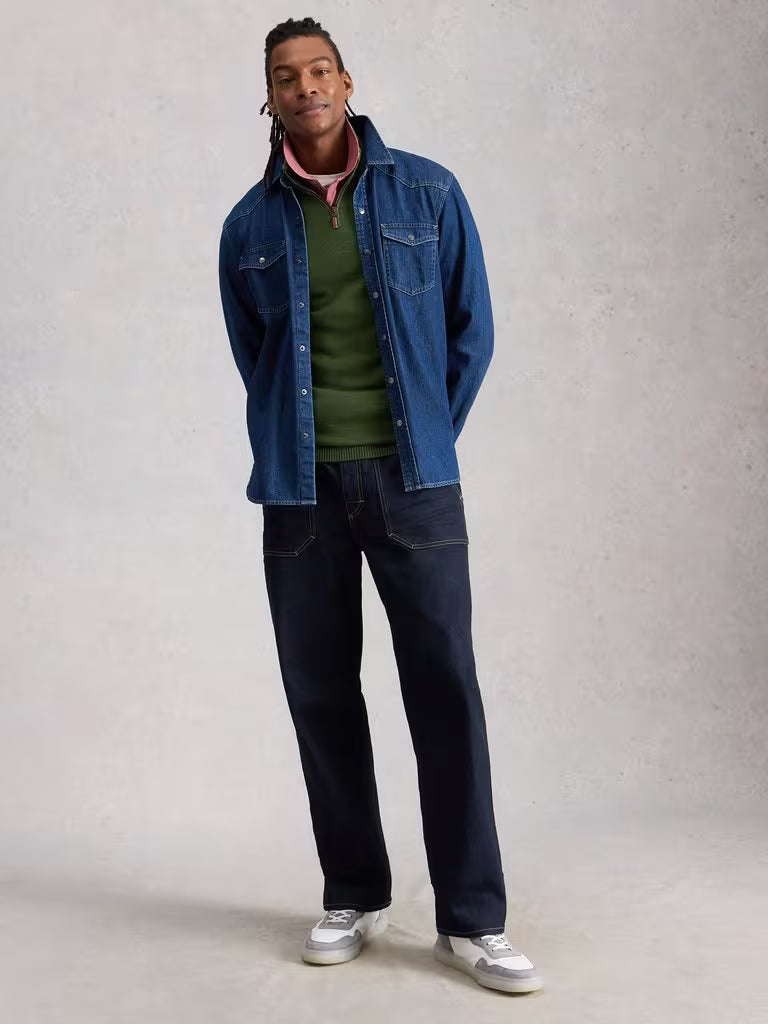 White Stuff Newport Merino Funnel Neck Khaki Green. Men's Polo Neck with Long Sleeve that's Classic Fit and Machine Washable Material: 100% Extrafine Merino