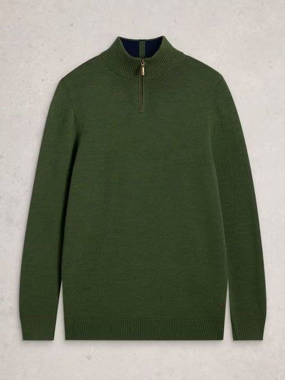 White Stuff Newport Merino Funnel Neck Khaki Green. Men's Polo Neck with Long Sleeve that's Classic Fit and Machine Washable Material: 100% Extrafine Merino