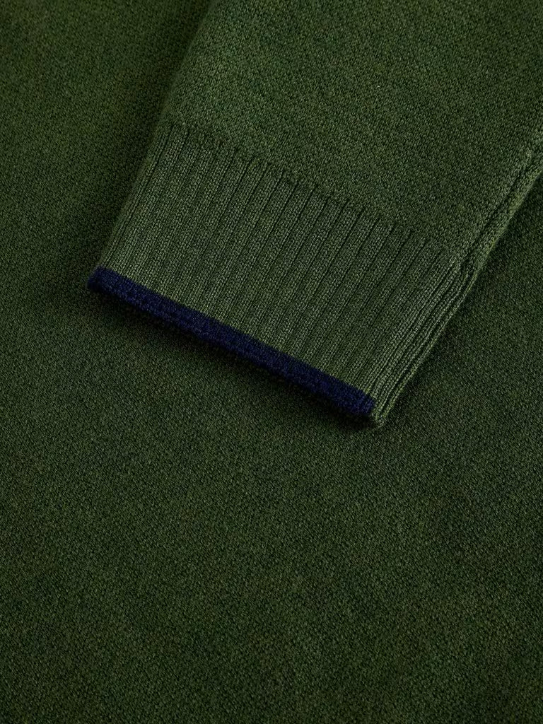 White Stuff Newport Merino Funnel Neck Khaki Green. Men's Polo Neck with Long Sleeve that's Classic Fit and Machine Washable Material: 100% Extrafine Merino