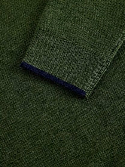 White Stuff Newport Merino Funnel Neck Khaki Green. Men's Polo Neck with Long Sleeve that's Classic Fit and Machine Washable Material: 100% Extrafine Merino