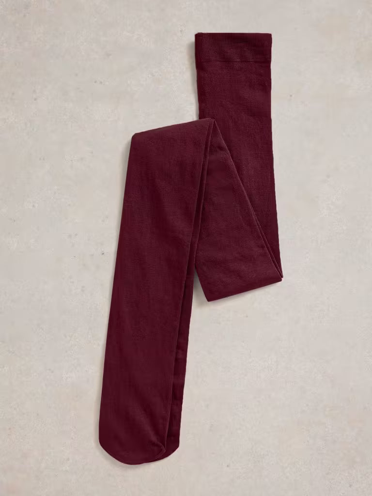 White Stuff Patty Plain Versatile Cotton Tights Dark Plum