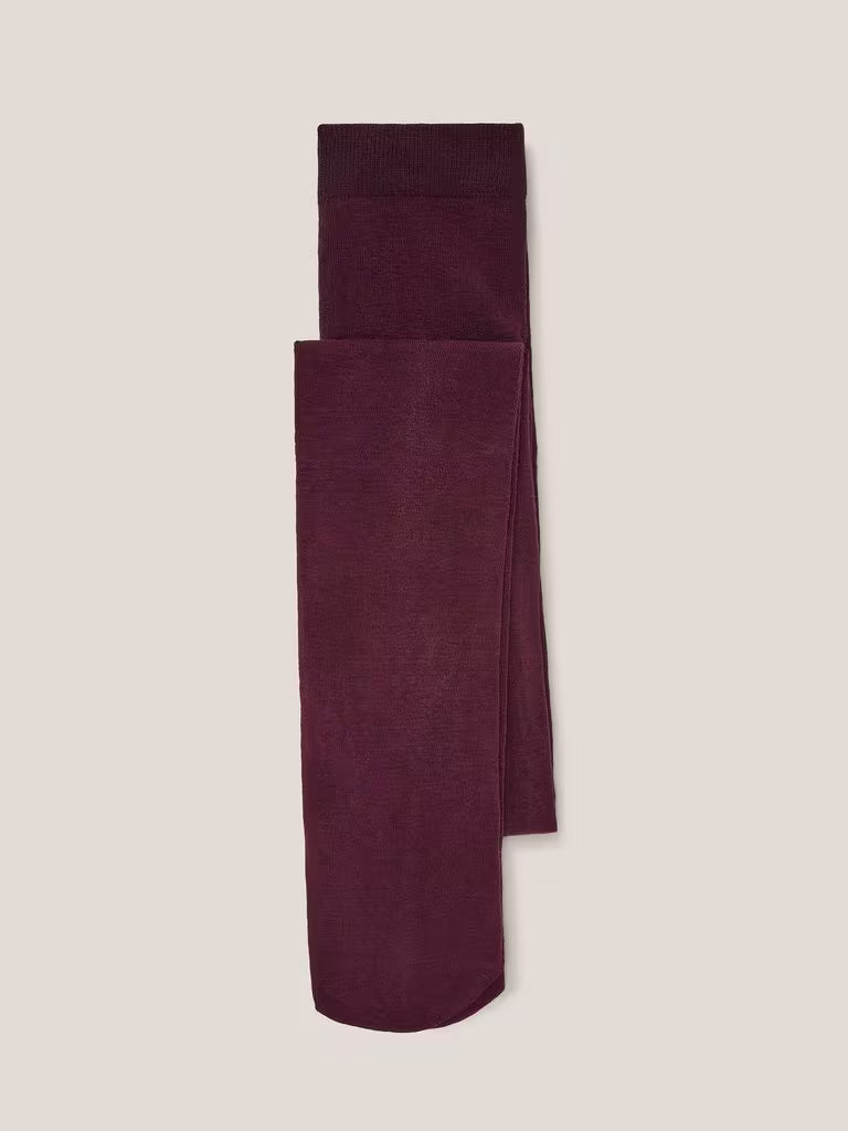 White Stuff Patty Plain Versatile Cotton Tights Dark Plum