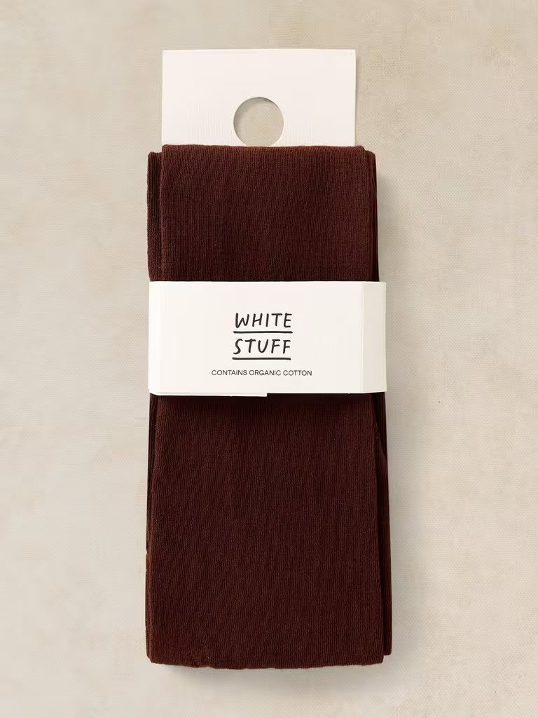 White Stuff Patty Plain Versatile Cotton Tights Deep Brown