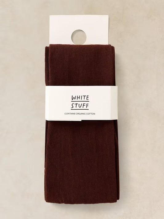 White Stuff Patty Plain Versatile Cotton Tights Deep Brown