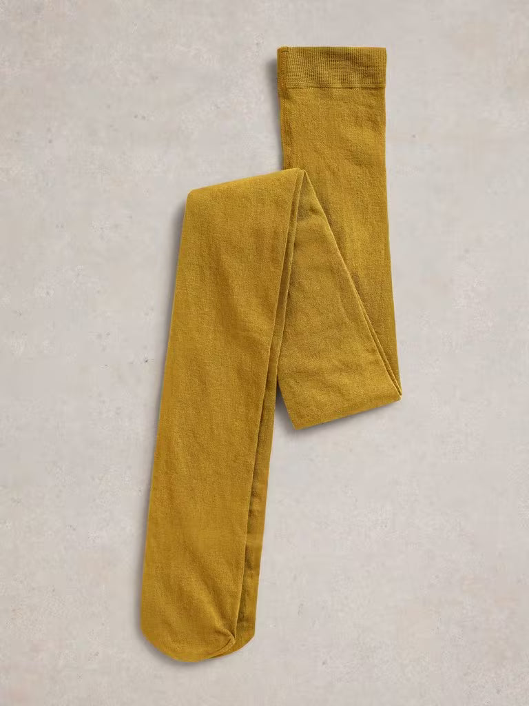 White Stuff Patty Plain Versatile Cotton Tights Mid Chartreuse