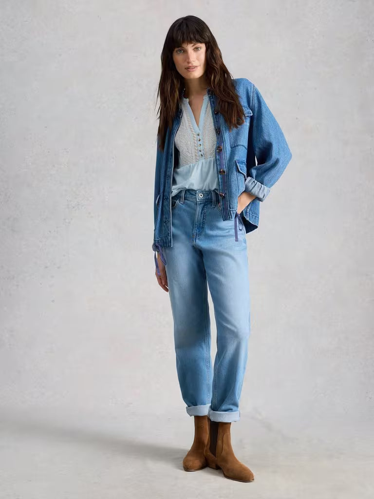 White Stuff Peony Sleeveless Collared Shirt Mid Blue