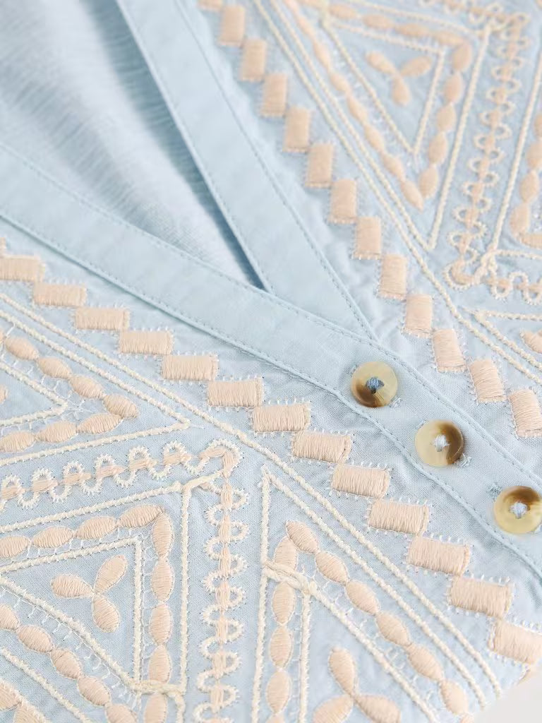 White Stuff Peony Sleeveless Collared Shirt Mid Blue