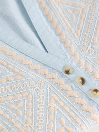 White Stuff Peony Sleeveless Collared Shirt Mid Blue