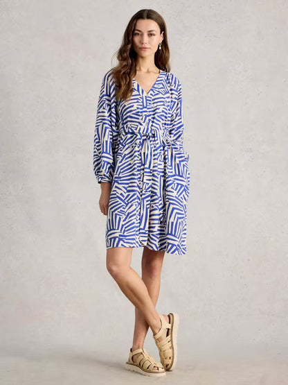 White Stuff Petra Linen Blend Dress Blue Multi