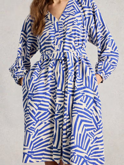 White Stuff Petra Linen Blend Dress Blue Multi