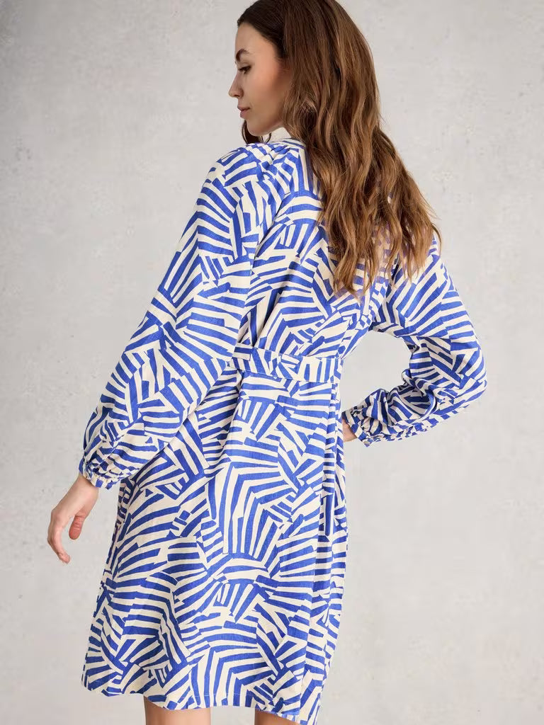 White Stuff Petra Linen Blend Dress Blue Multi