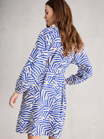 White Stuff Petra Linen Blend Dress Blue Multi