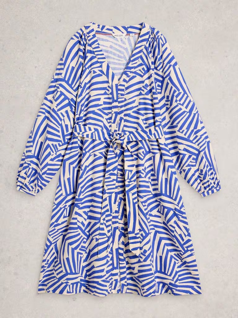 White Stuff Petra Linen Blend Dress Blue Multi