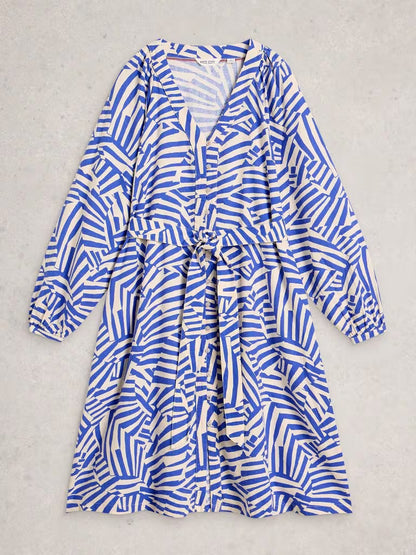 White Stuff Petra Linen Blend Dress Blue Multi