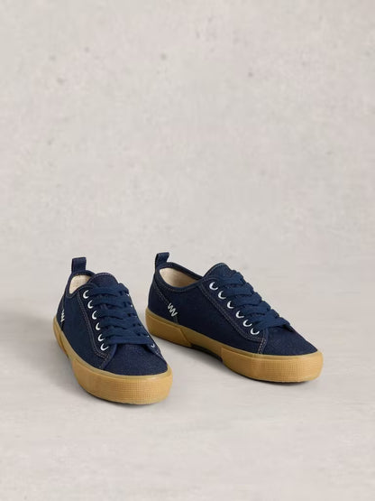 White Stuff Pippa Lace Up Canvas Trainer Dark Denim