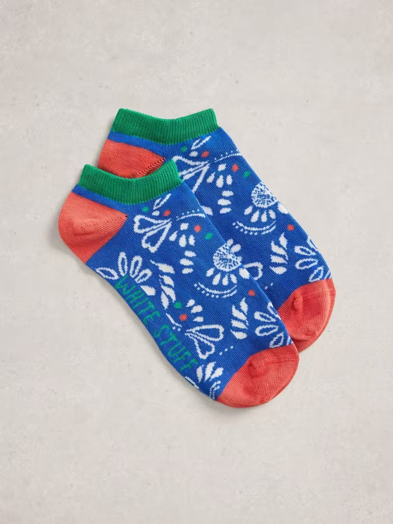 White Stuff Printed Floral Trainer Sock Blue Multi