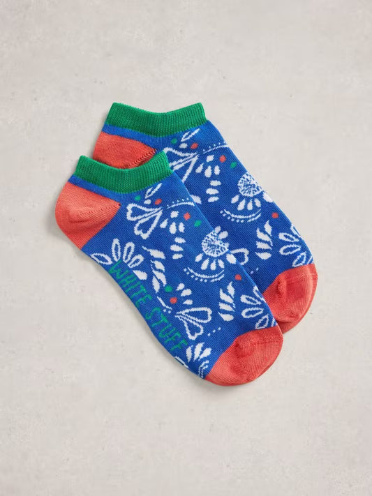 White Stuff Printed Floral Trainer Sock Blue Multi