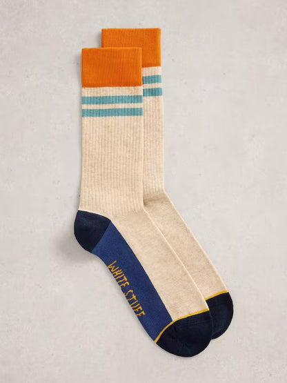 White Stuff Ribbed Striped Ankle Socks Natural Multi