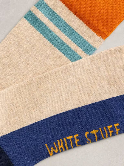 White Stuff Ribbed Striped Ankle Socks Natural Multi