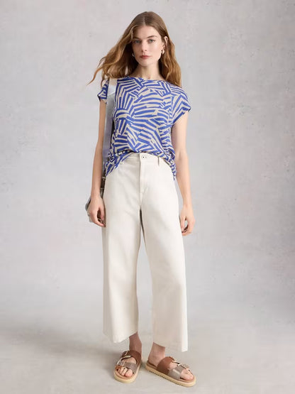 White Stuff Rowan Linen Tee Blue Print