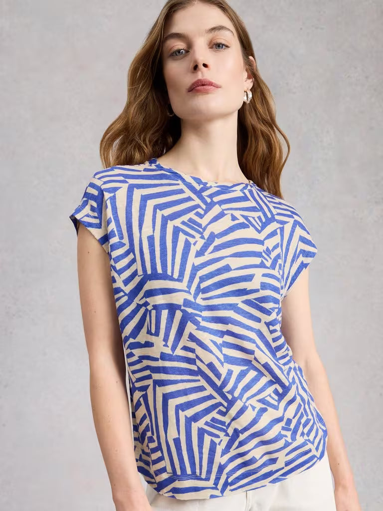 White Stuff Rowan Linen Tee Blue Print