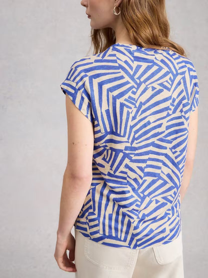 White Stuff Rowan Linen Tee Blue Print