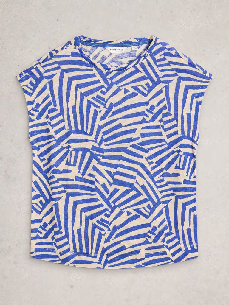 White Stuff Rowan Linen Tee Blue Print