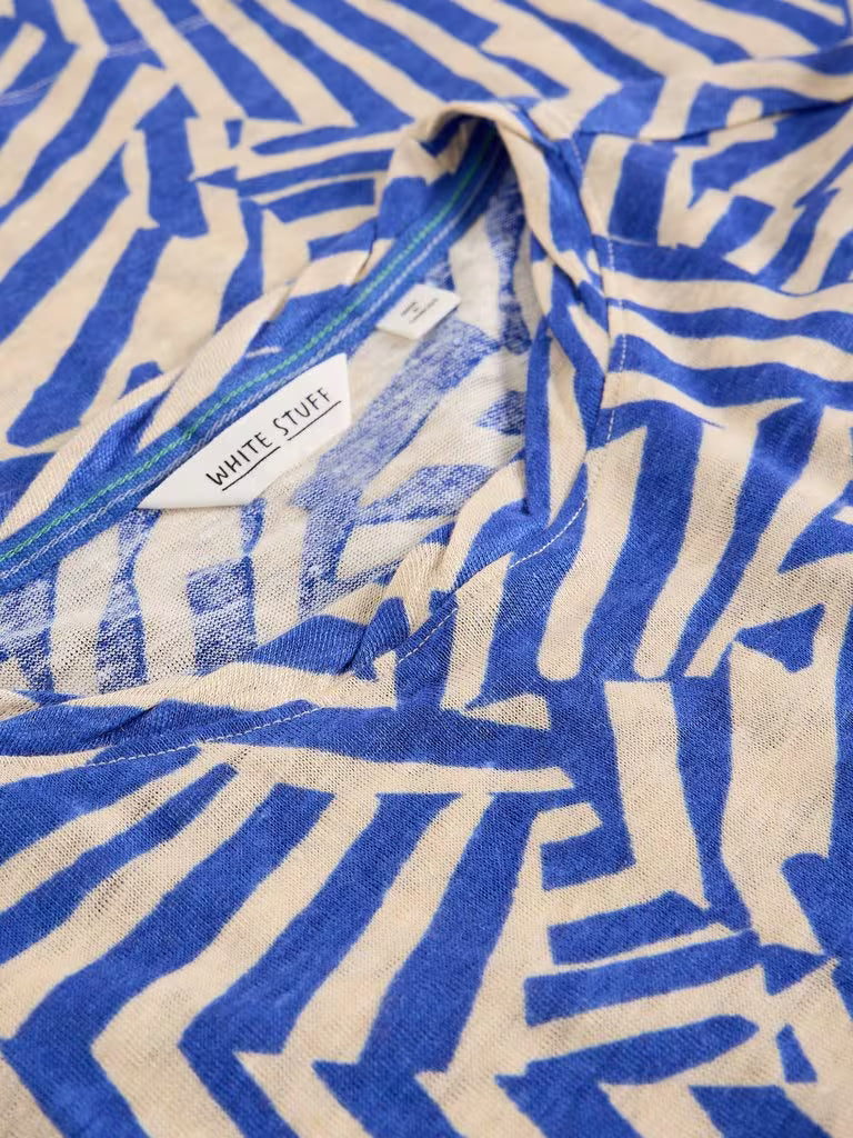 White Stuff Rowan Linen Tee Blue Print