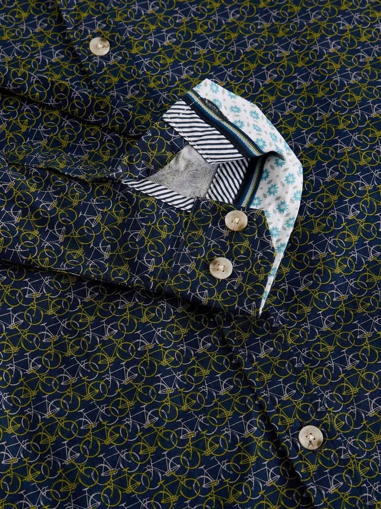 White Stuff Salcombe Bike Print Shirt Navy