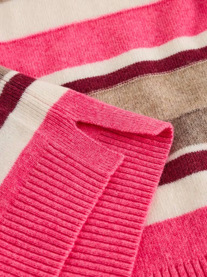White Stuff Sansa V Neck Striped Jumper Pink