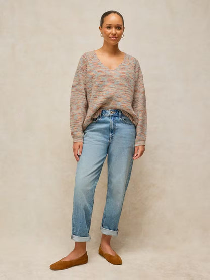 White Stuff Savannah Spacedye Jumper Natural Multi. womens V Neck jumper with long Sleeve that's Regular Fit and Machine Washable Material: 78% Recycled Polyester, 10% Nylon, 10% Wool & 2% Spandex