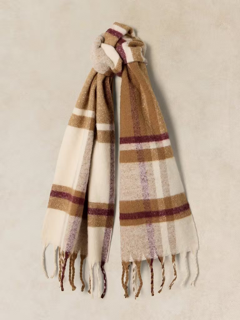 White Stuff Shelley Brushed Check Scarf Natural Multi