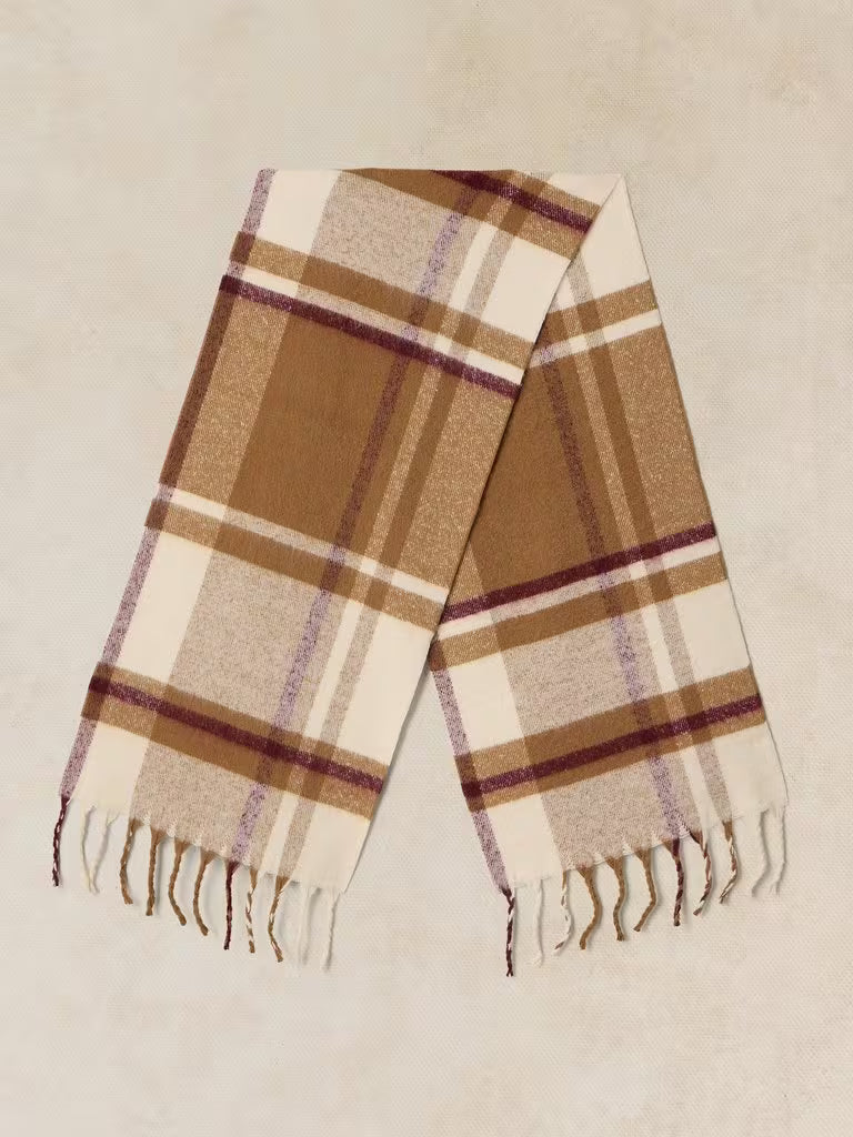 White Stuff Shelley Brushed Check Scarf Natural Multi
