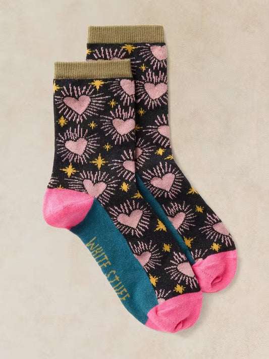 White Stuff Sparkle Heart Ankle Socks Navy