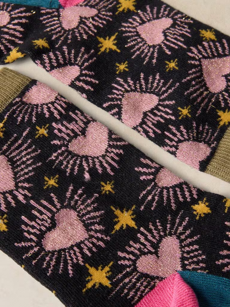 White Stuff Sparkle Heart Ankle Socks Navy