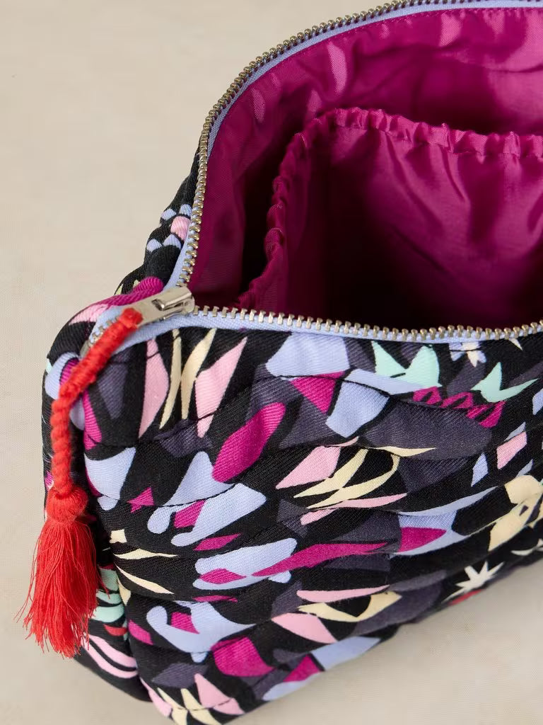 White Stuff Stella Quilted Wash Bag Black Print