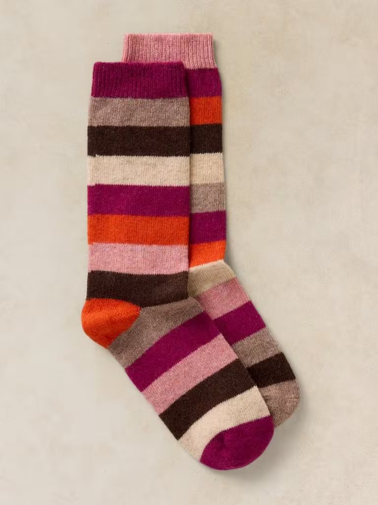 White Stuff Stripe Cosy Sock Pink Multi
