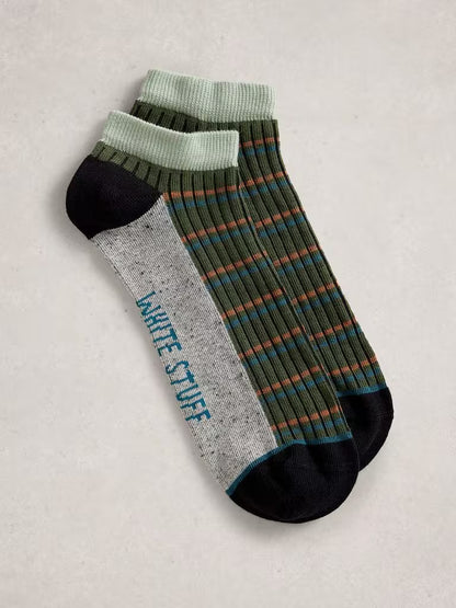 White Stuff Stripe Trainer Socks Dark Green