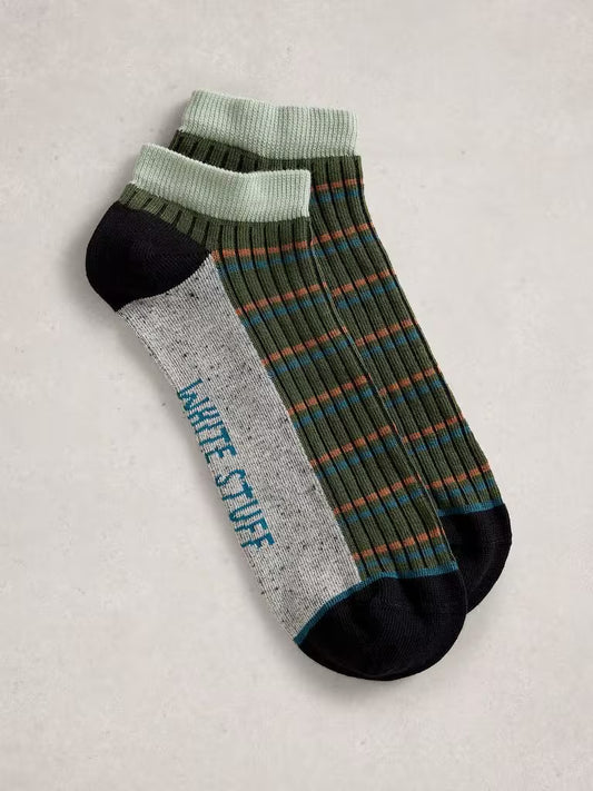 White Stuff Stripe Trainer Socks Dark Green