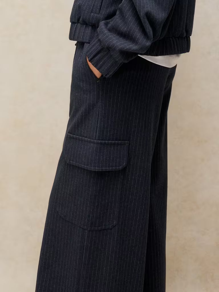White Stuff Teagan Stripe Wide Leg Trouser Navy Multi. Womens Wide Leg trouser that's Machine Washable Material: 73% Recycled Polyester, 26% Livaeco Viscose, 1% Elastane 