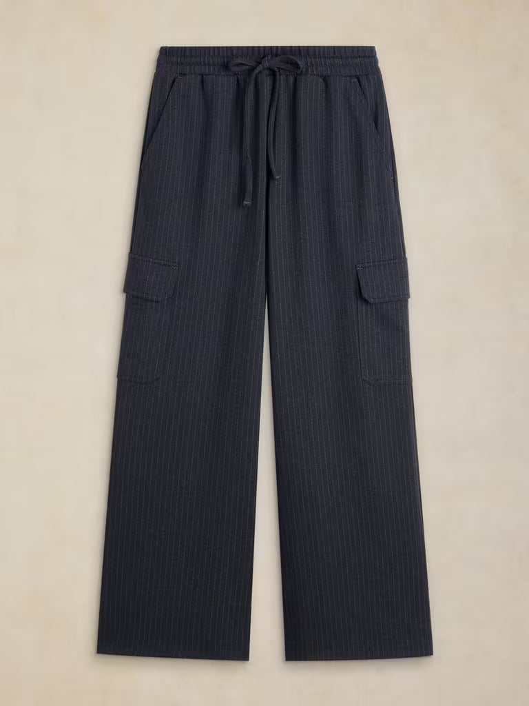 White Stuff Teagan Stripe Wide Leg Trouser Navy Multi. Womens Wide Leg trouser that's Machine Washable Material: 73% Recycled Polyester, 26% Livaeco Viscose, 1% Elastane 