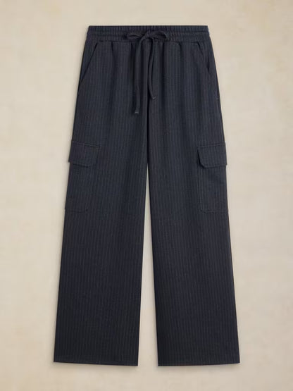 White Stuff Teagan Stripe Wide Leg Trouser Navy Multi. Womens Wide Leg trouser that's Machine Washable Material: 73% Recycled Polyester, 26% Livaeco Viscose, 1% Elastane 