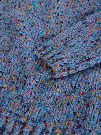 White Stuff Texture V Neck Jumper Mid Blue. Womens V Neck jumper with Long Sleeve that's Regular Fit and Machine Washable. Material: 77% Recycled Polyester, 17% Acrylic & 6% Wool 