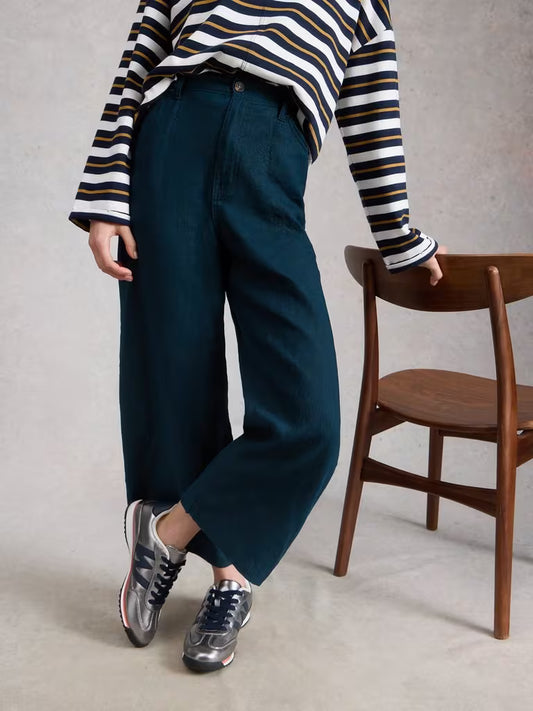 White Stuff Tia Linen Wide Leg Crop Dark Navy womens Wide Leg with a Crop that's Machine Washable Colour: Dark Navy Material: 100% Linen Style Code: 445121