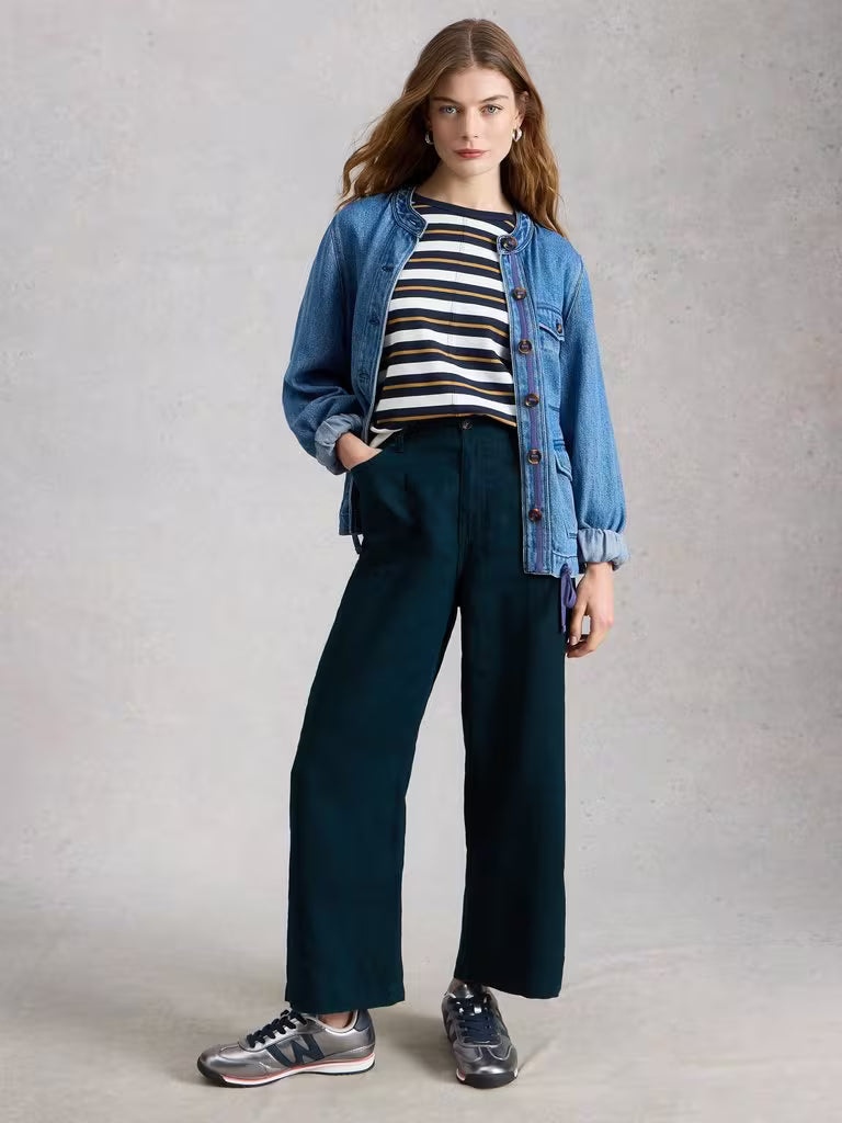White Stuff Tia Linen Wide Leg Crop Dark Navy