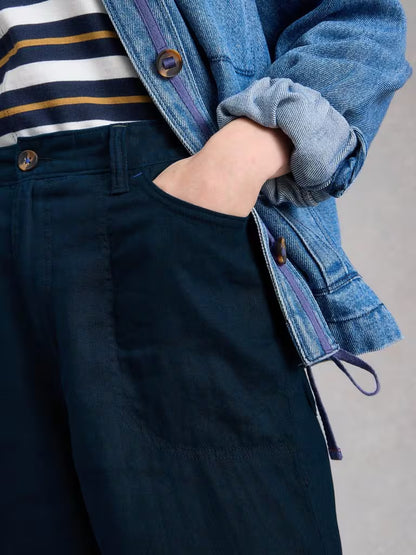 White Stuff Tia Linen Wide Leg Crop Dark Navy