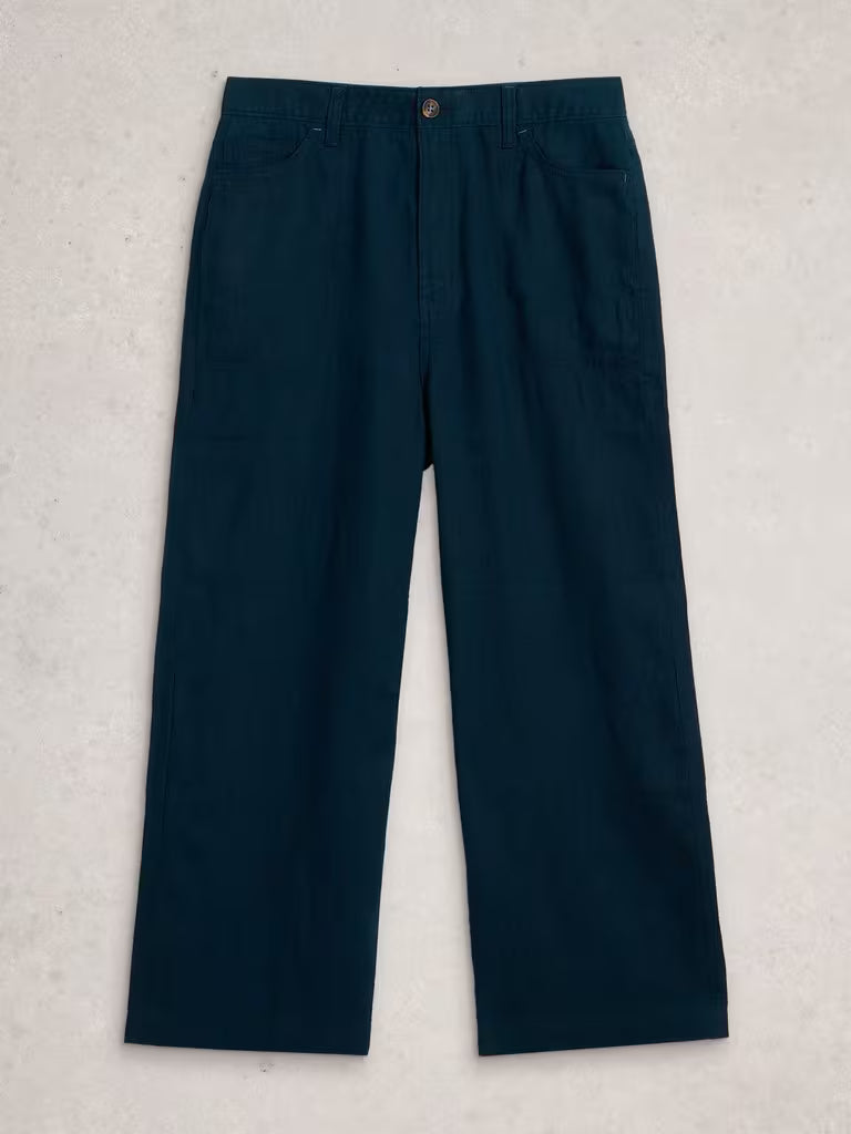 White Stuff Tia Linen Wide Leg Crop Dark Navy