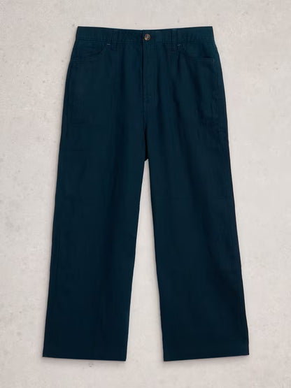 White Stuff Tia Linen Wide Leg Crop Dark Navy