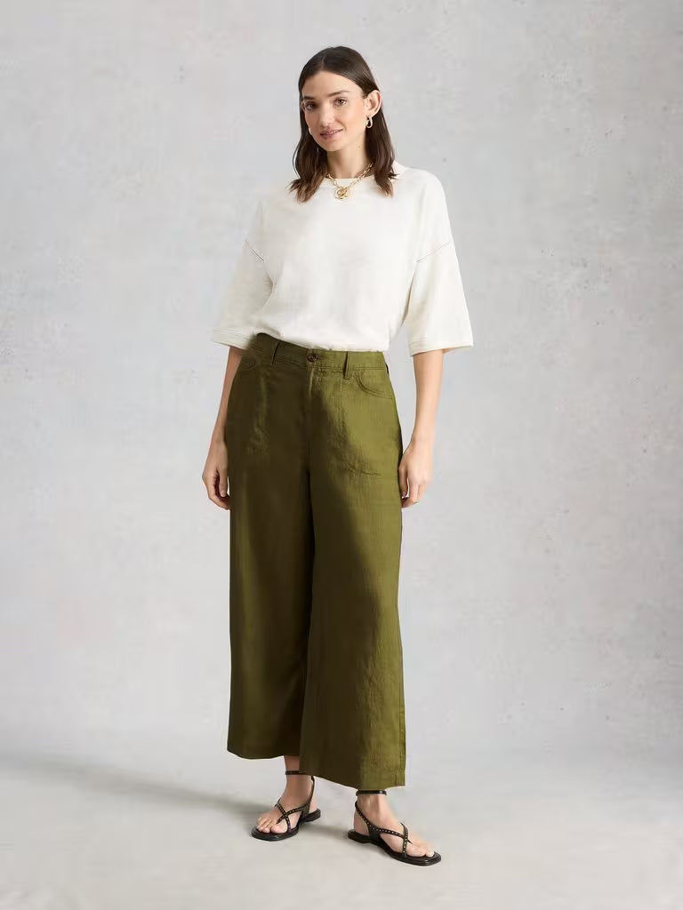White Stuff Tia Linen Wide Leg Crop Mid Green