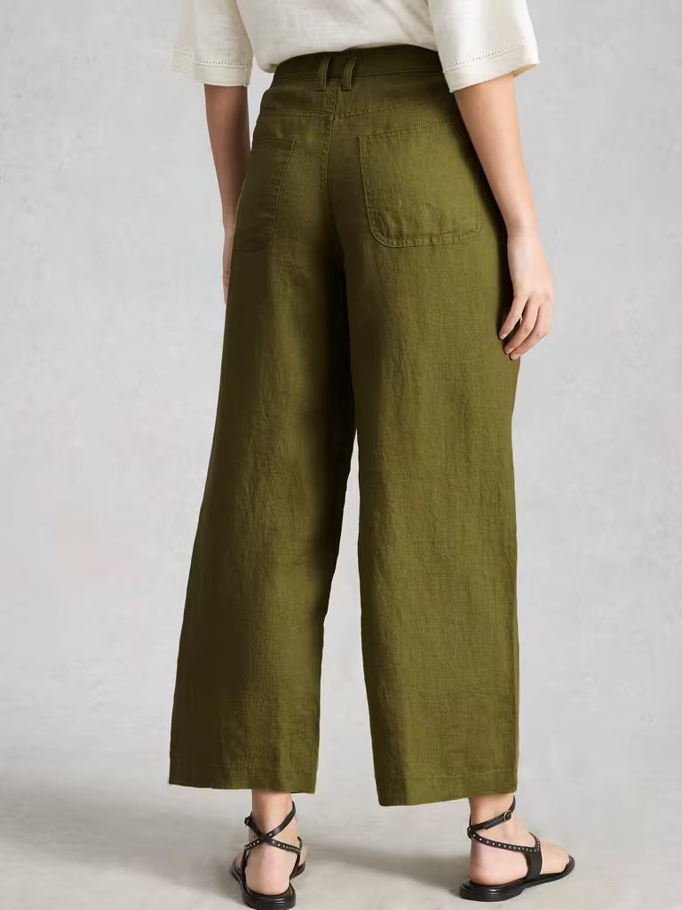 White Stuff Tia Linen Wide Leg Crop Mid Green